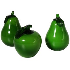 Three pieces of green Murano glass fruit, c. 1950