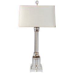 Paul Hanson Glass Column Lamp with Brass Accents ca. 1950