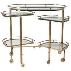 French Brass Three Section Drinks Cart circa 1940