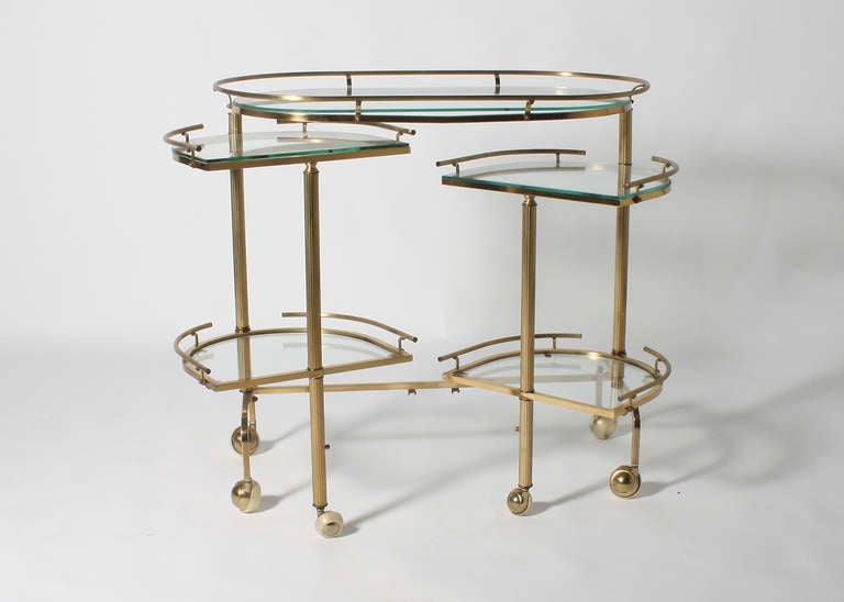French Brass Three Section Drinks Cart circa 1940