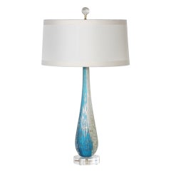 Blue and white Murano glass lamp with gold shimmer detail