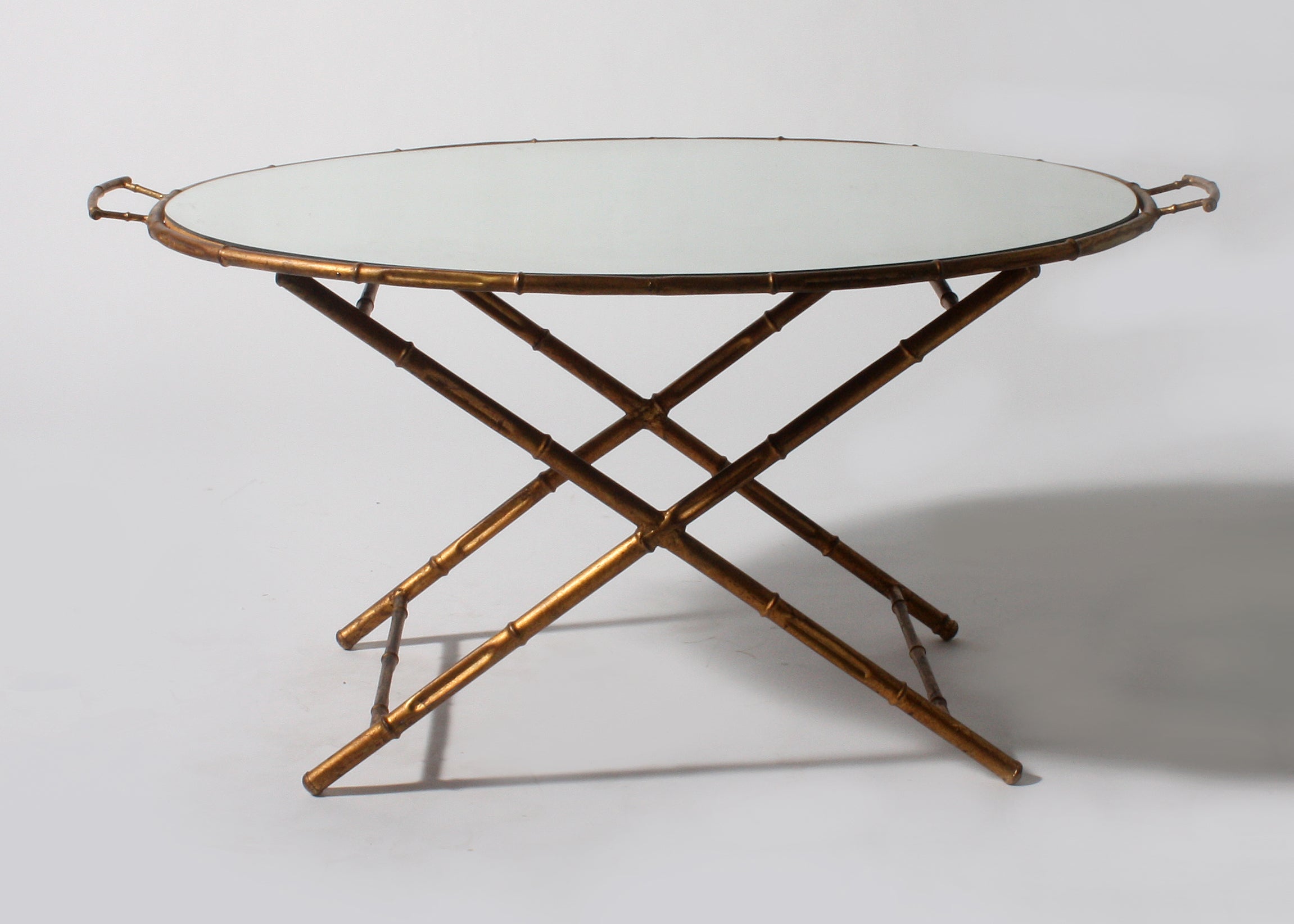 Faux Bamboo Tray Table With Mirrored Top, C. 1960