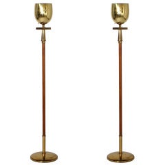 Pair of torchieres in Solid Brass and Wood, Circa 1960