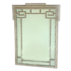 Ivory lacquered faux bamboo mirror, c. 1960