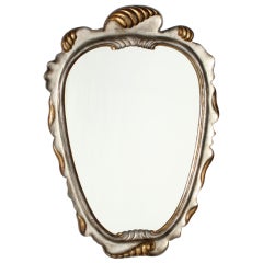 Warm Silver Leaf Scalloped Italian Mirror with Gold Leaf Detail, ca. 1940