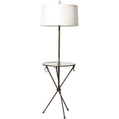 French brass gueridon lamp with mirror top, c. 1940