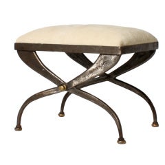Steel bench with ivory cowhide, c. 1940