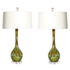 Pair of ceramic drip glaze lamps, c. 1960