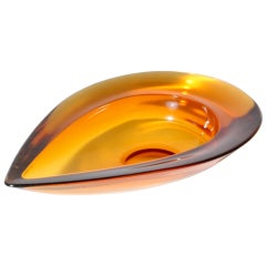 Amber tear drop Seguso Murano glass bowl, c.1950