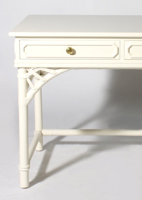 Ivory lacquer Ficks Reed Desk with brass pulls, c.1960