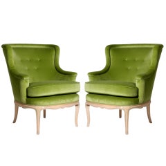 Pair of waxed mahogany wing chairs