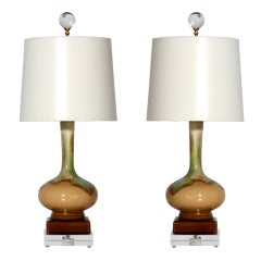 Pair of ceramic drip glaze lamps, c. 1960