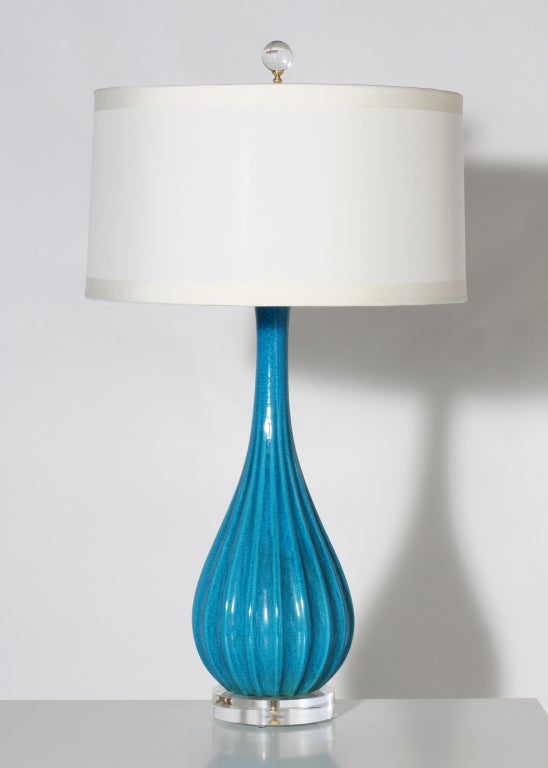 Turquoise Crackle Glazed Lamp, c. 1950