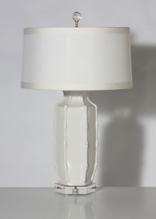 American Pair of ivory faux bamboo lamps, c.1960