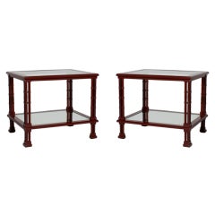 Pair of faux bamboo side tables in red lacquer, c. 1960