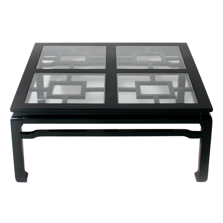 Fretwork coffee table in black forest green lacquer