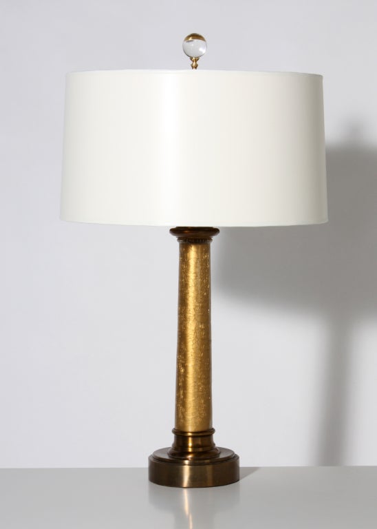 Pair of Paul Hanson gold foil lamps with brass base
