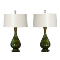 Pair of Green Ceramic Lamps, c. 1960