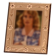 Pink mirrored frame with floral etching c. 1940