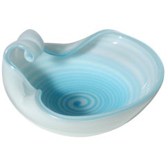 Barbini Sky Blue Murano Glass Bowl with Swirl, c. 1960