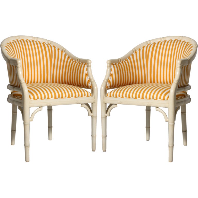 Pair of faux bamboo barrel chairs, c. 1960