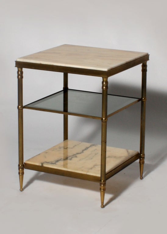 Three tiered Bronze and marble cigarette table