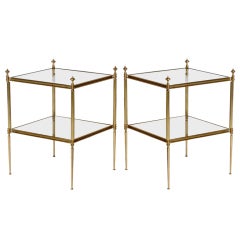 Pair of bronze and mirror tables, c.1950