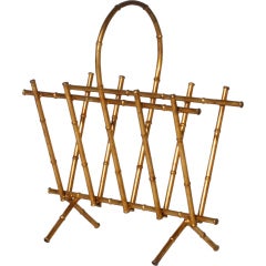Gilded Faux Bamboo Iron Magazine Rack, c.1950