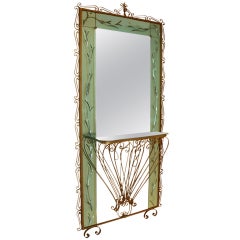 Italian gilded mirror with shelf, c. 1940