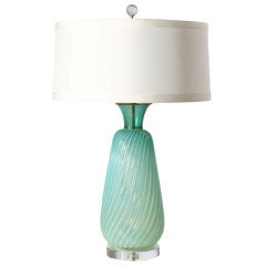 Turquoise Opaline And Gold Seguso Murano Lamp, C. 1950