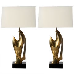 Pair Of Bronze Sculptural Lamps Attributed To Phillippe Jean