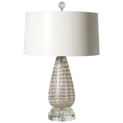 Opalescent Silver Murano Glass Lamp with Bronze Stripes ca. 1960