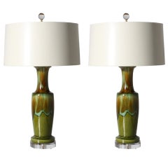 Pair of Ceramic Drip Glaze Lamps ca. 1950