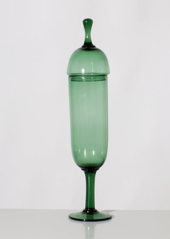 French green glass tall apothecary jar with lid