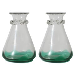Pair of Clear and Green Murano Glass Decanters ca. 1950