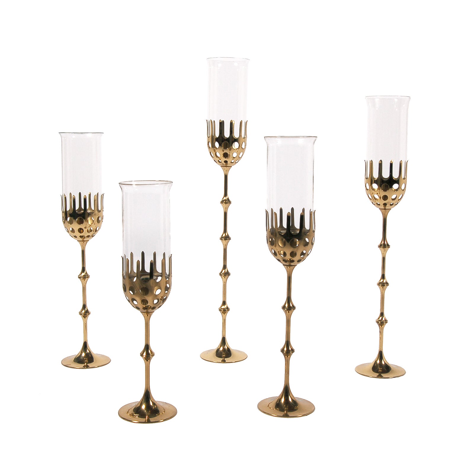 Set of Five Brass Hurricane Candles by Bjorn Wiinblad