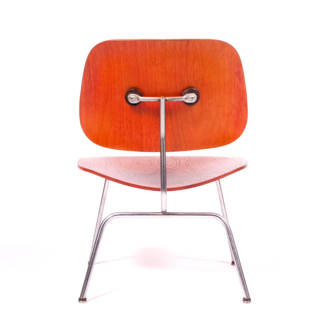 American 1951 Original Red Aniline Dyed LCM Chair by Charles Eames