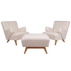 Pair of Early Easy Chairs and Ottoman by Jens Risom
