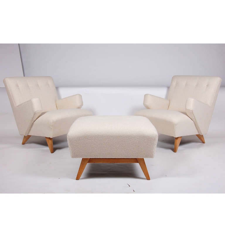 Pair of Early Easy Chairs and Ottoman by Jens Risom