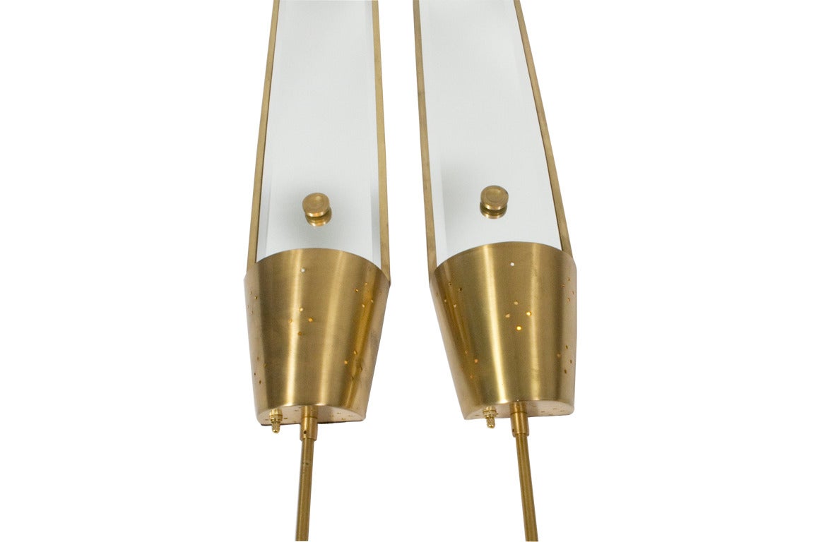 Mid-Century Modern Tommi Parzinger Brass Wall Long Mirrors Sconces