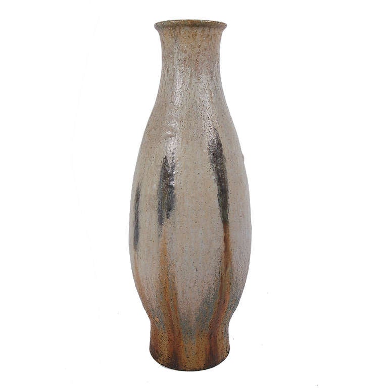 Measuring 36" in height, this stoneware vase is by the father of Danish pottery, Patrick Nordstrom. Signed and dated 1919 on bottom. Made by Royal Copenhagen.