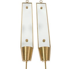 Tommi Parzinger Brass Wall Long Mirrors Sconces