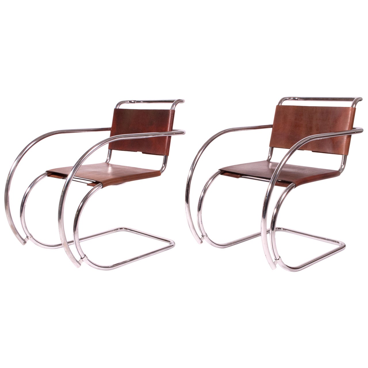 Pair of "MR" Armchairs by Mies Van Der Rohe Imported by Stendig
