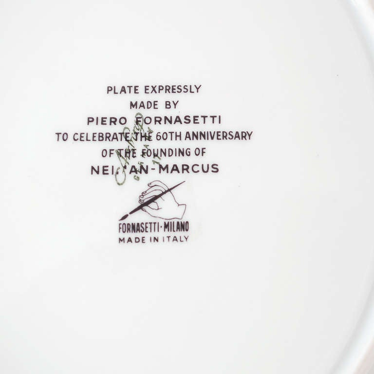 Neiman-Marcus Anniversary Plate by Piero Fornasetti In Good Condition In Hudson, NY