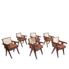 Set of Six Chandigarh Armchairs by Pierre Jeanneret