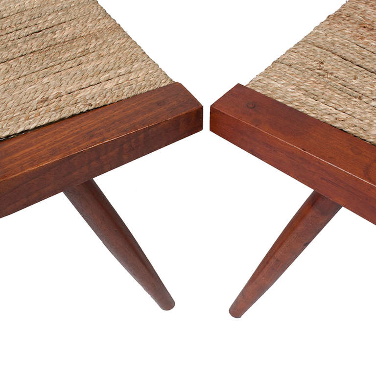 Mid-20th Century Grass-Seated Stools by George Nakashima