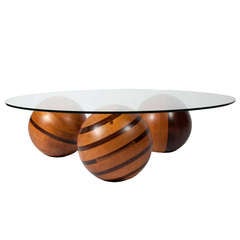 Low Coffee Table with Wooden Sphere Base