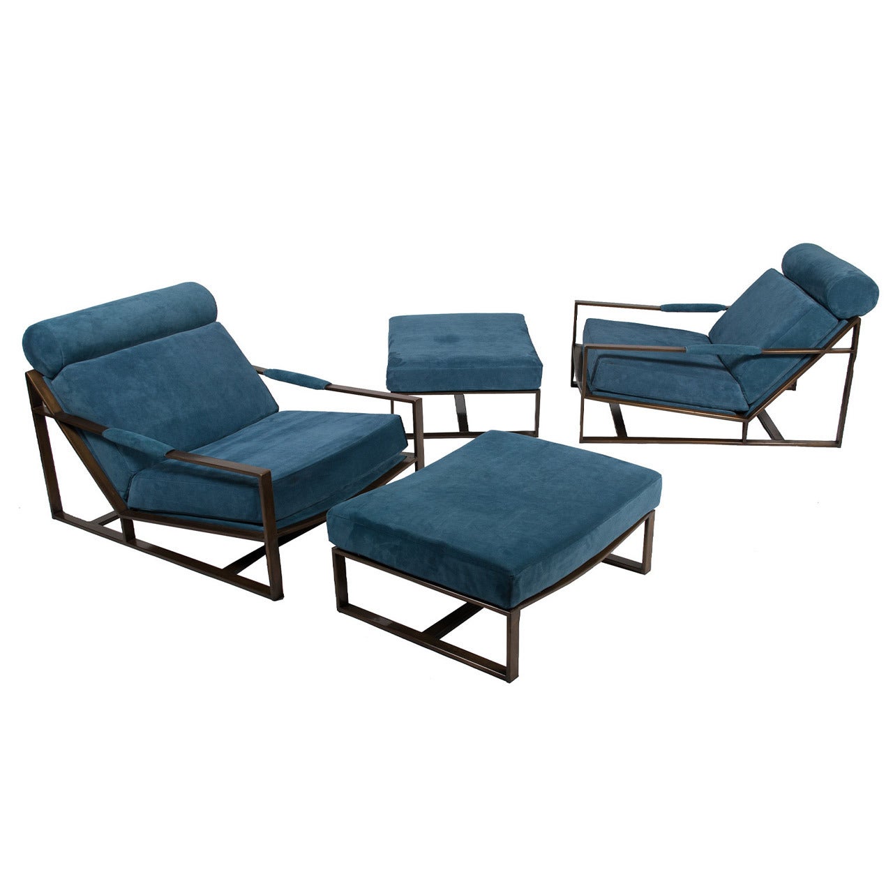 Two Sets of Milo Baughman Low Lounges with Ottomans