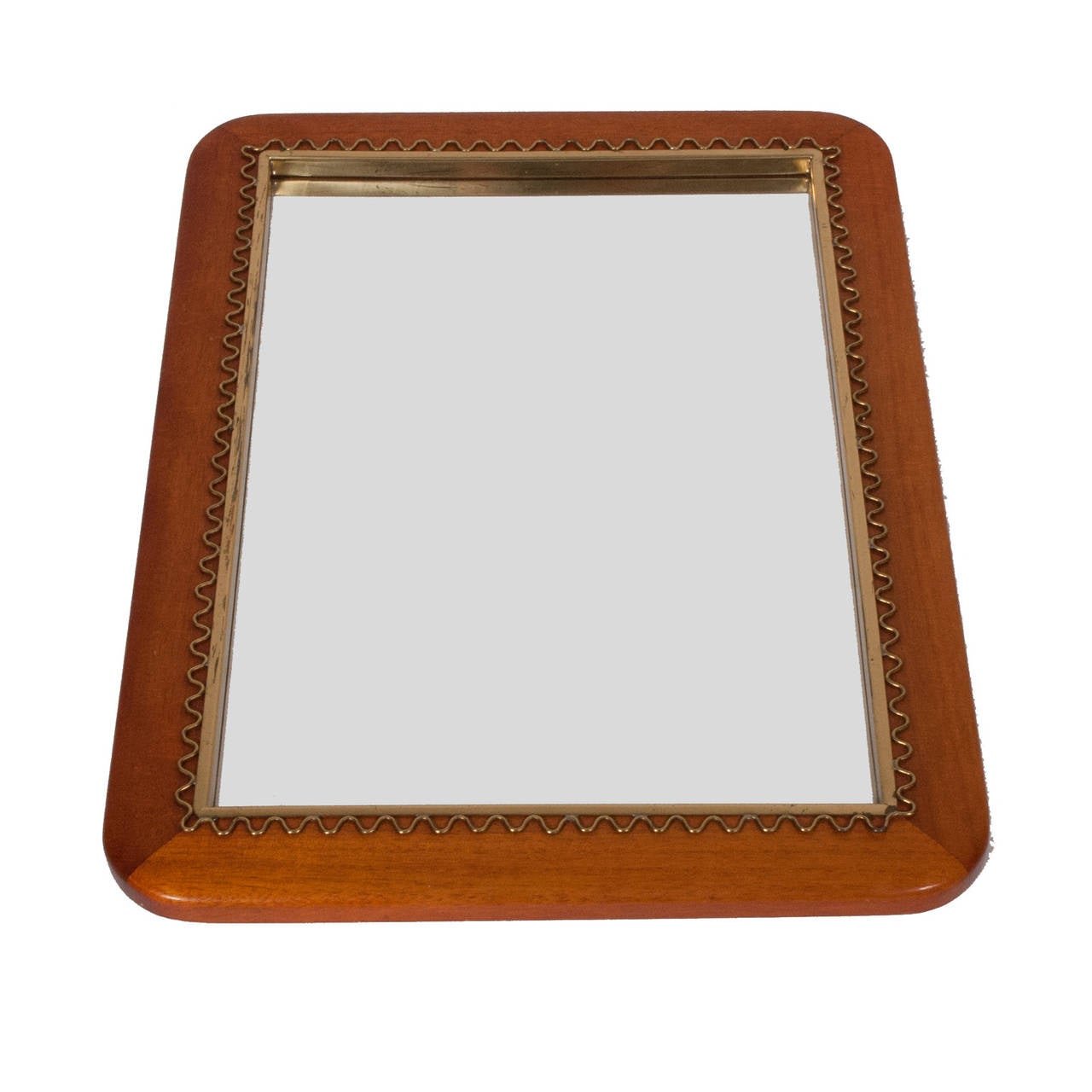 Large solid mahogany mirror with brass accents. Can be hung on the wall or as a tabletop mirror.