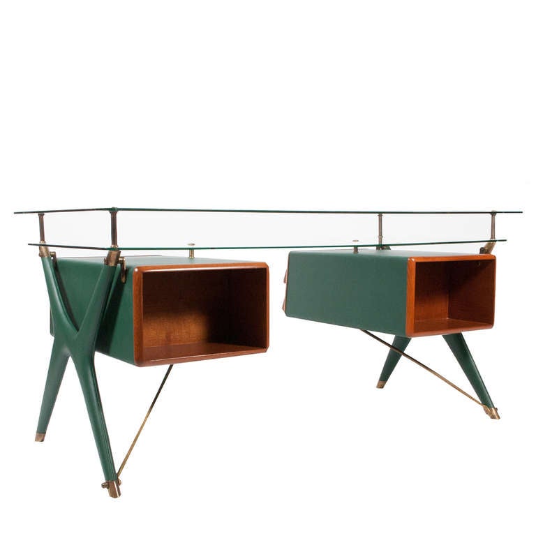 Italian Rare Double-Drawer Executive Desk by Silvio Berrone